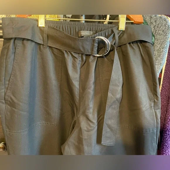 Anne Taylor belted black ankle pant size 12. Straight leg, cuffed hem, pull on. - Picture 2 of 6